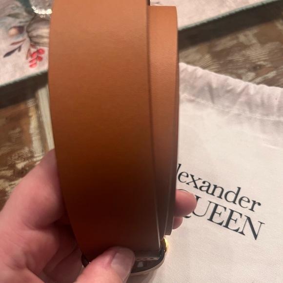 Alexander McQueen NWT brown calf leather belt in tan w/ dustbag 110 cm